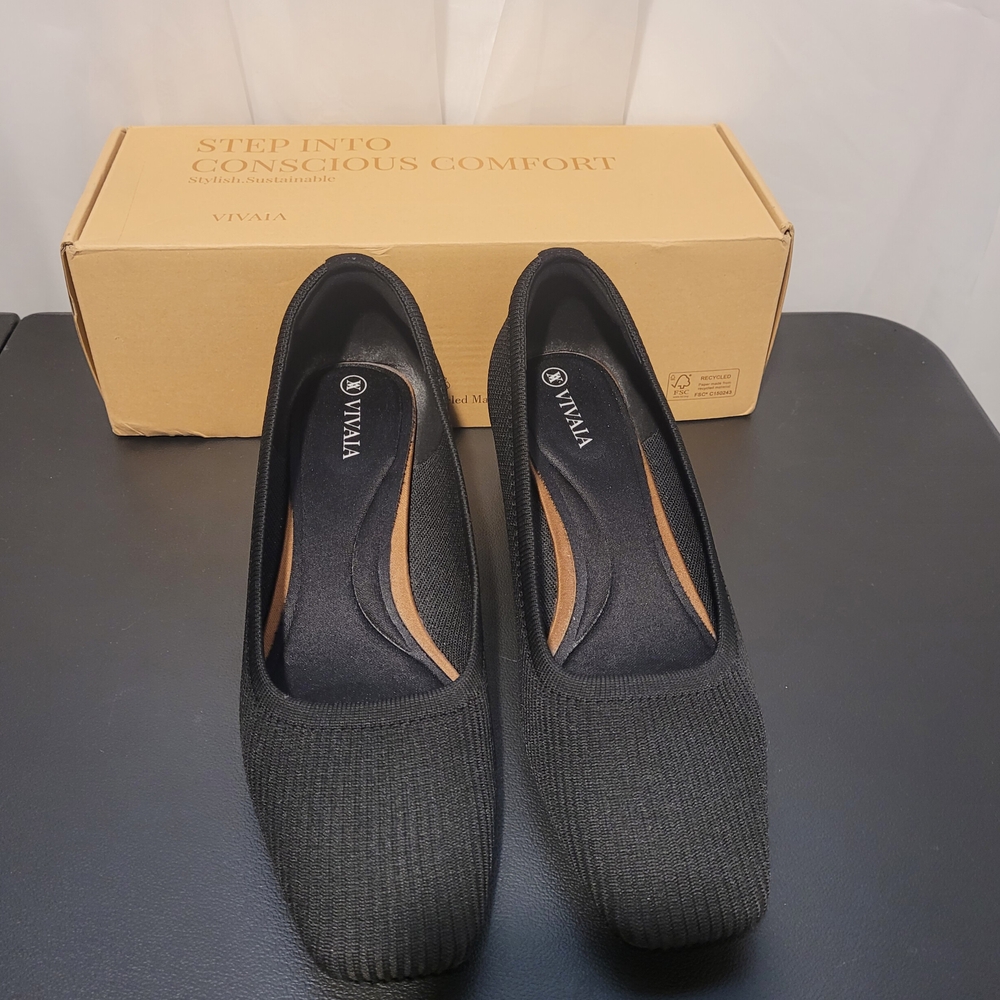 Vivaia Melody 2.0 Square Toe Chunky Heels Deep Ebony Women’s 38.5 Knit Ribbed
